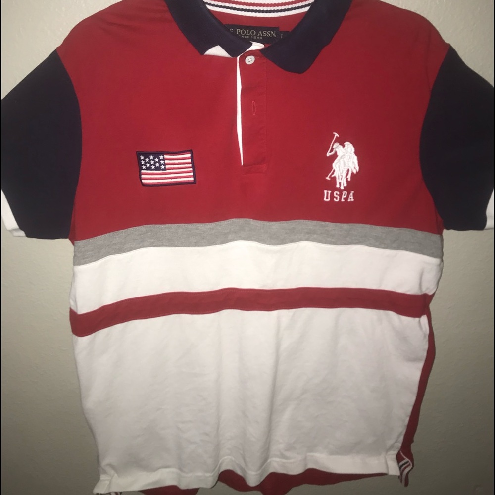 U.S polo assn shirt read white and blue
